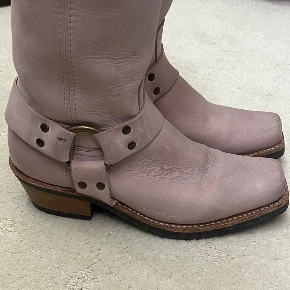 Frye Lilac/Pink Harness 12R Leather Heeled Boots - Picture 4 of 8
